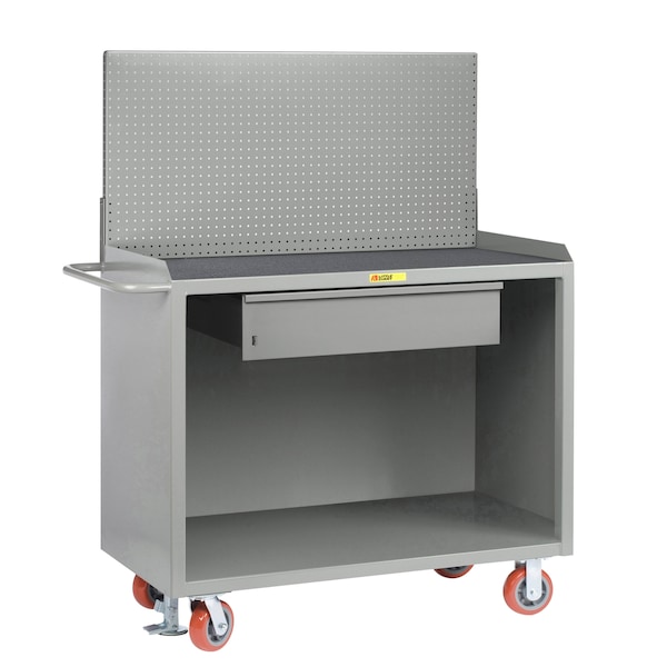 Mobile Bench Cabinets, 36"W, HD Drawer, Non-Slip Vinyl Mat, Pegboard